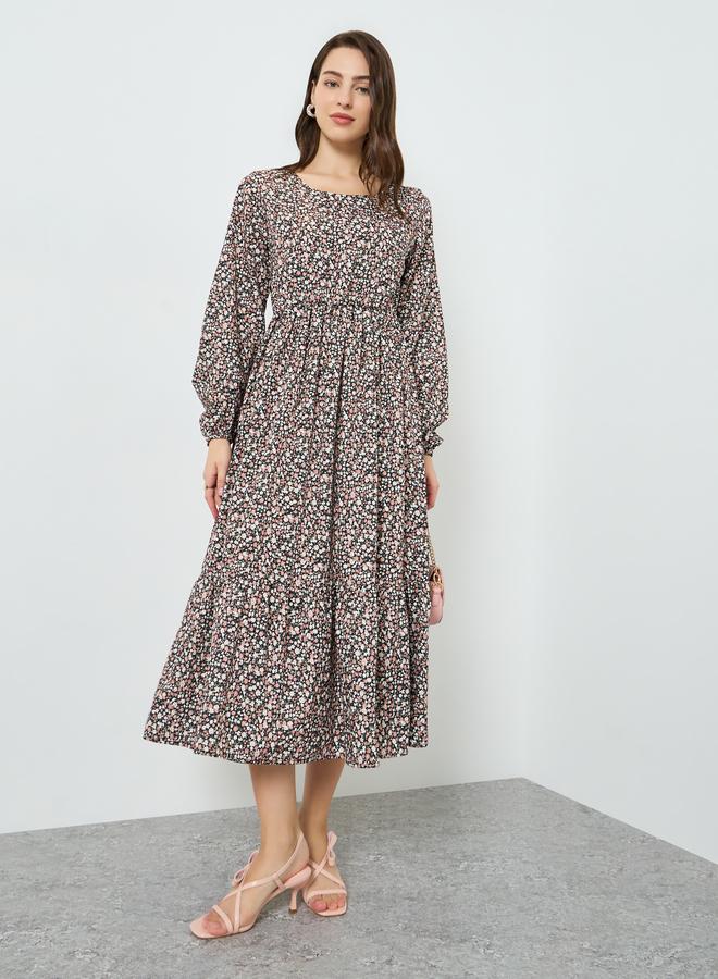 Take Two Women Floral Printed Balloon Sleeve Midi Dress - Image 1